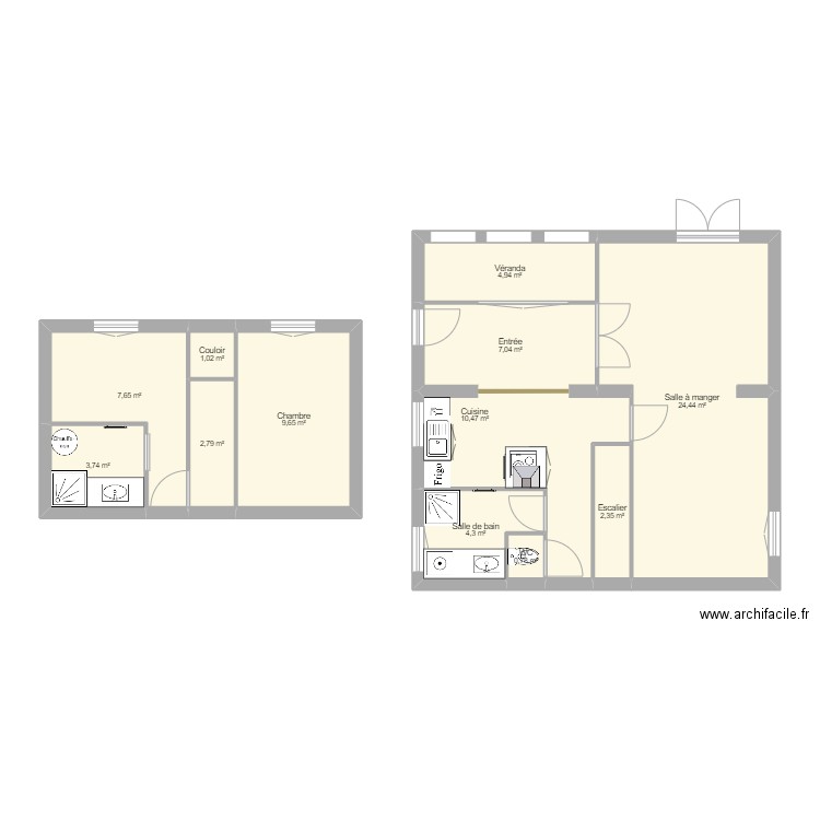 Erable2. Plan de 12 pièces et 79 m2