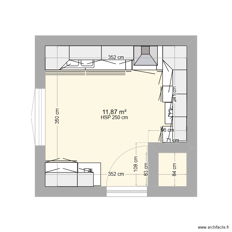 phil. Plan de 1 pièce et 12 m2