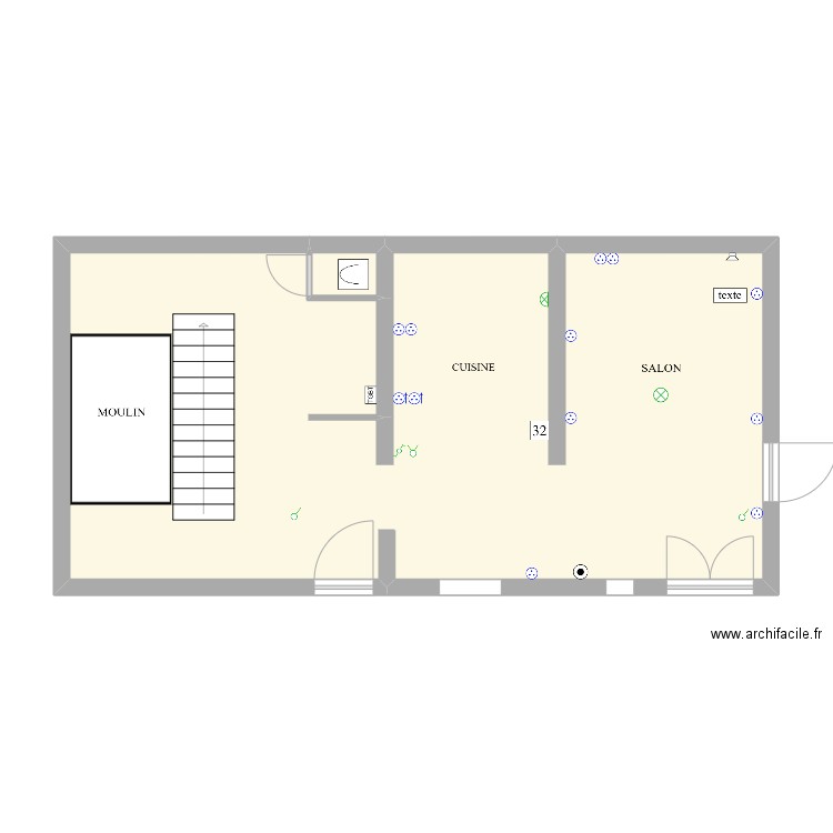 test. Plan de 2 pièces et 57 m2