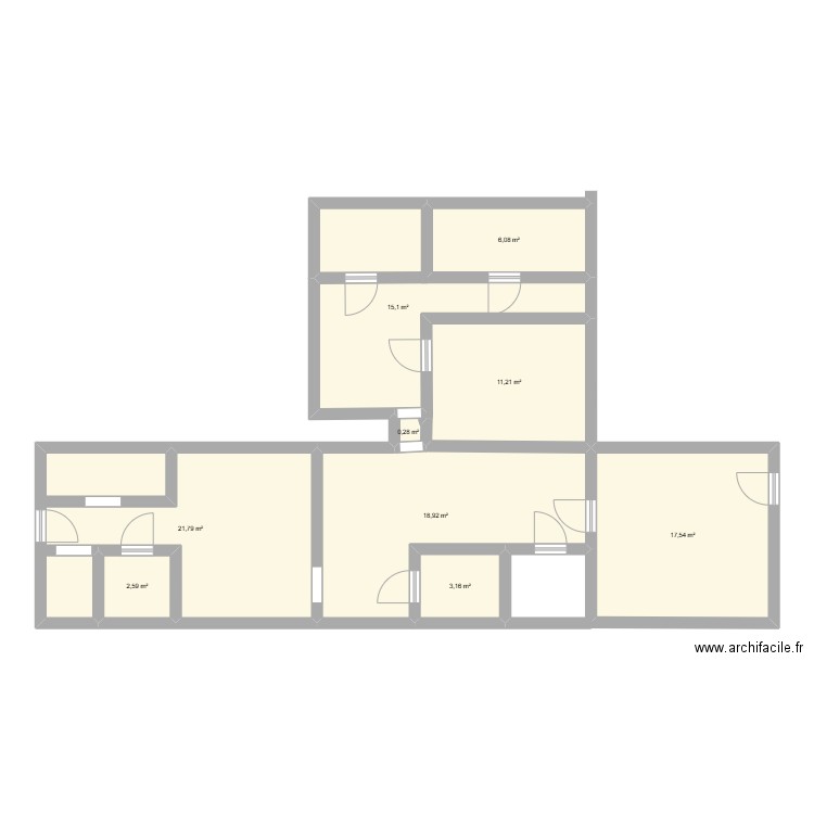 boucherie. Plan de 9 pièces et 97 m2