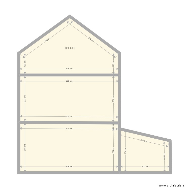 Modèle coupe avec annexe simple. Plan de 4 pièces et 55 m2