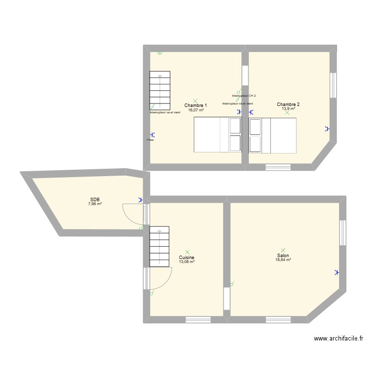 Nicolas Vansnick - appartement. Plan de 5 pièces et 70 m2