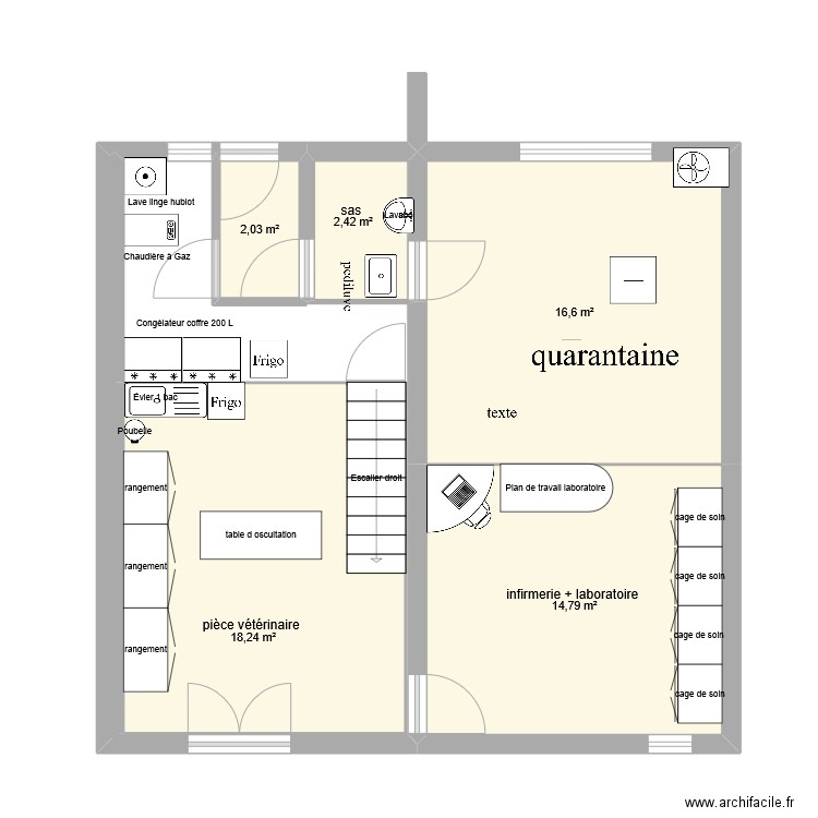 infirmerie rez de chaussee (sanctuaire). Plan de 5 pièces et 54 m2