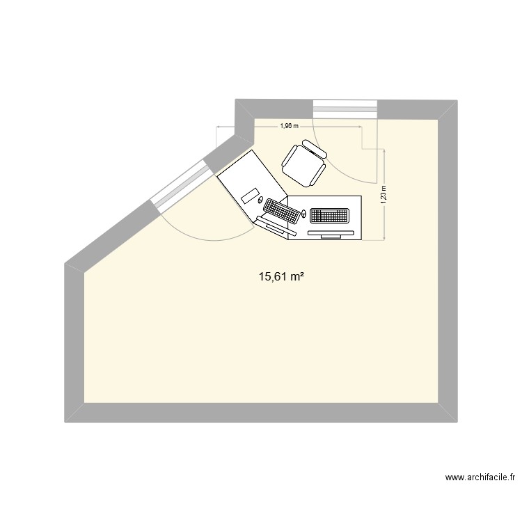 bureau 2. Plan de 1 pièce et 16 m2