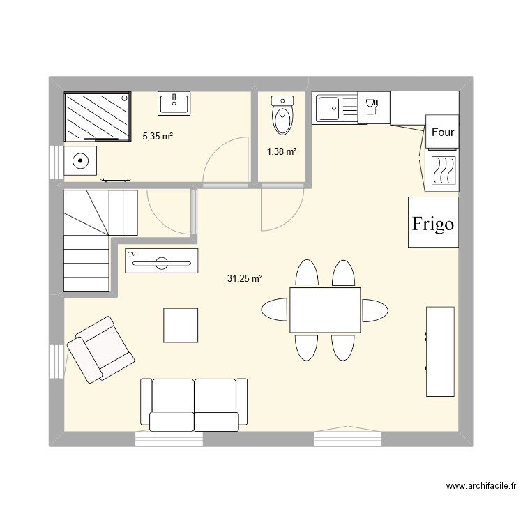 Gite 2 - Atelier R1b. Plan de 4 pièces et 41 m2