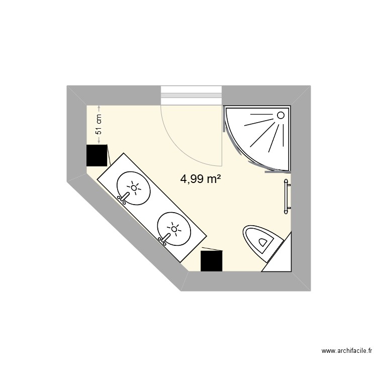 Salle de bain. Plan de 1 pièce et 5 m2