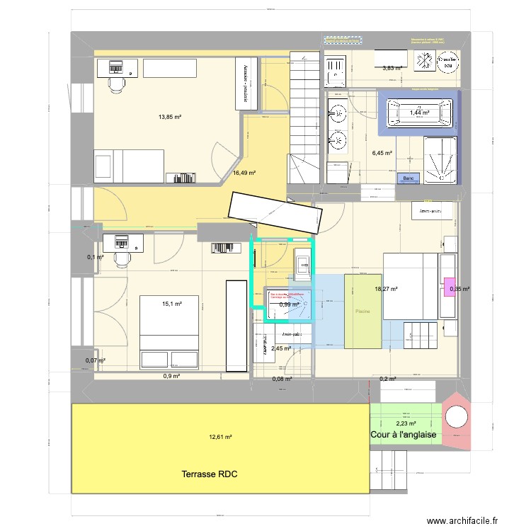 Appart Gavelière RDJ mai 24. Plan de 21 pièces et 207 m2