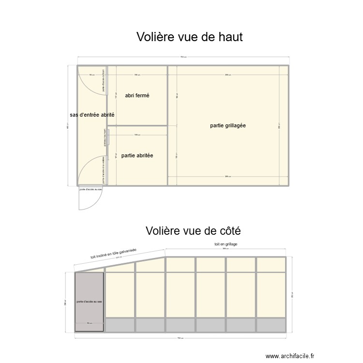 plan volière 7m par 4m. Plan de 23 pièces et 43 m2