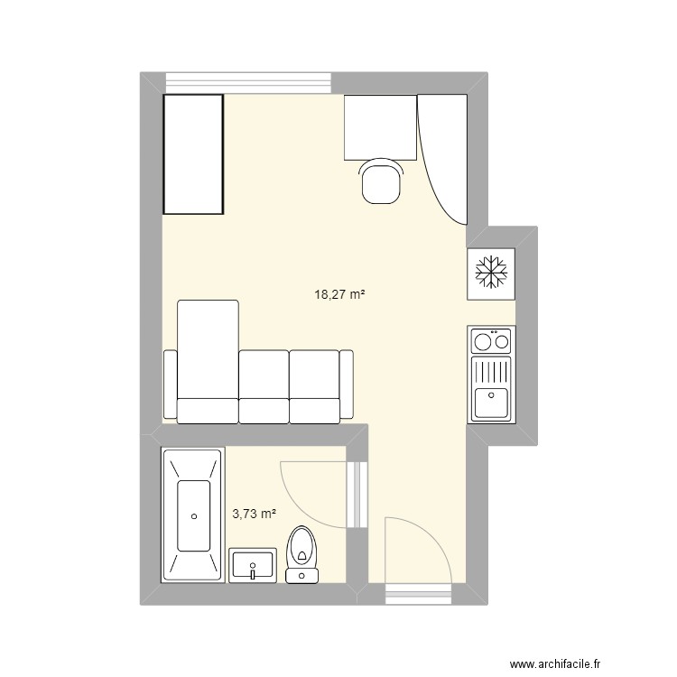 Eucalyptus. Plan de 2 pièces et 22 m2