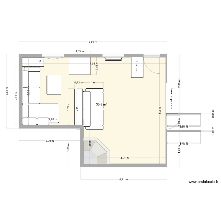 Salon. Plan de 1 pièce et 31 m2