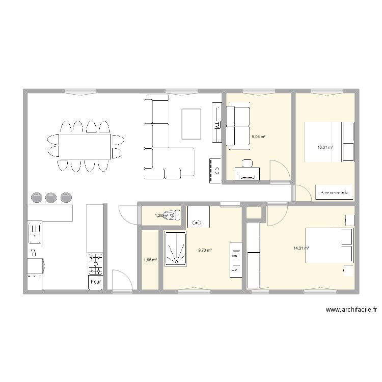 MAISON . Plan de 6 pièces et 46 m2