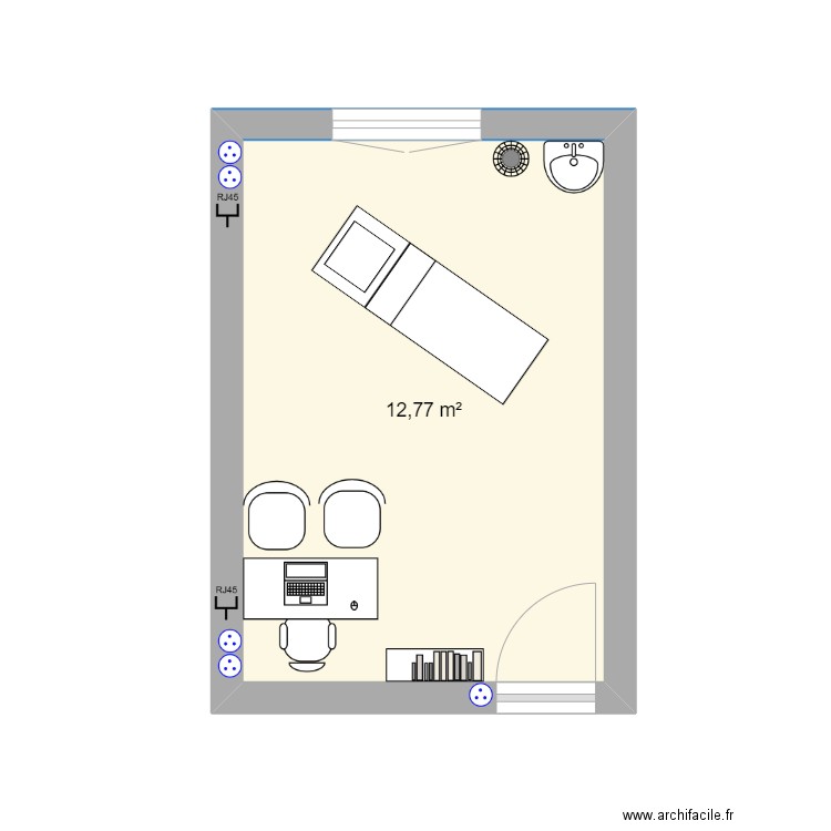 salle kiné individuelle. Plan de 1 pièce et 13 m2