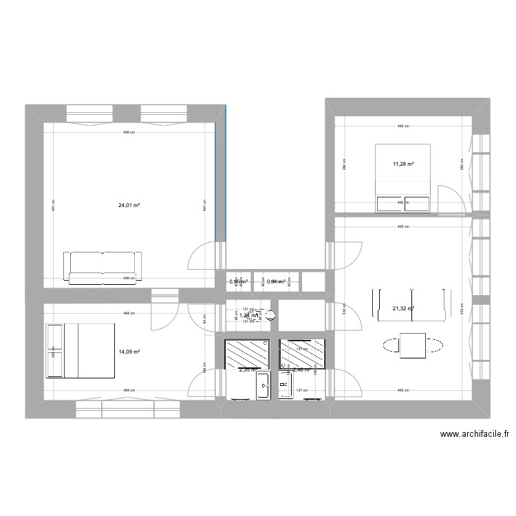 1er étage. Plan de 9 pièces et 78 m2