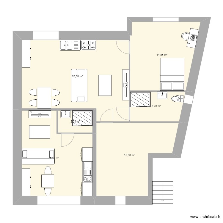 SS SOL. Plan de 6 pièces et 82 m2