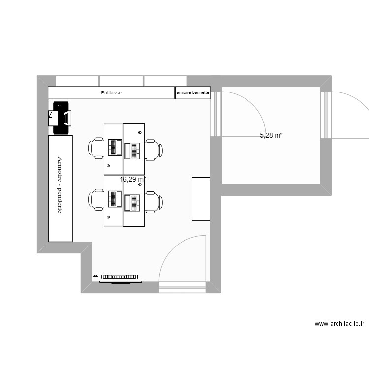 idée plan SAUV sans cloison. Plan de 2 pièces et 22 m2