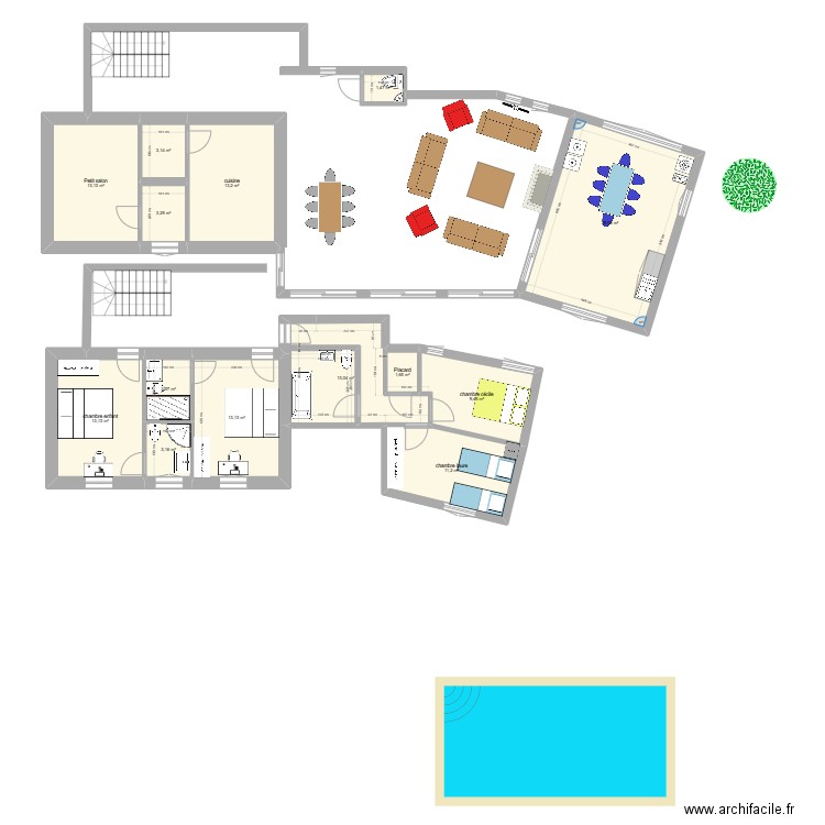 Mougins projet. Plan de 14 pièces et 132 m2