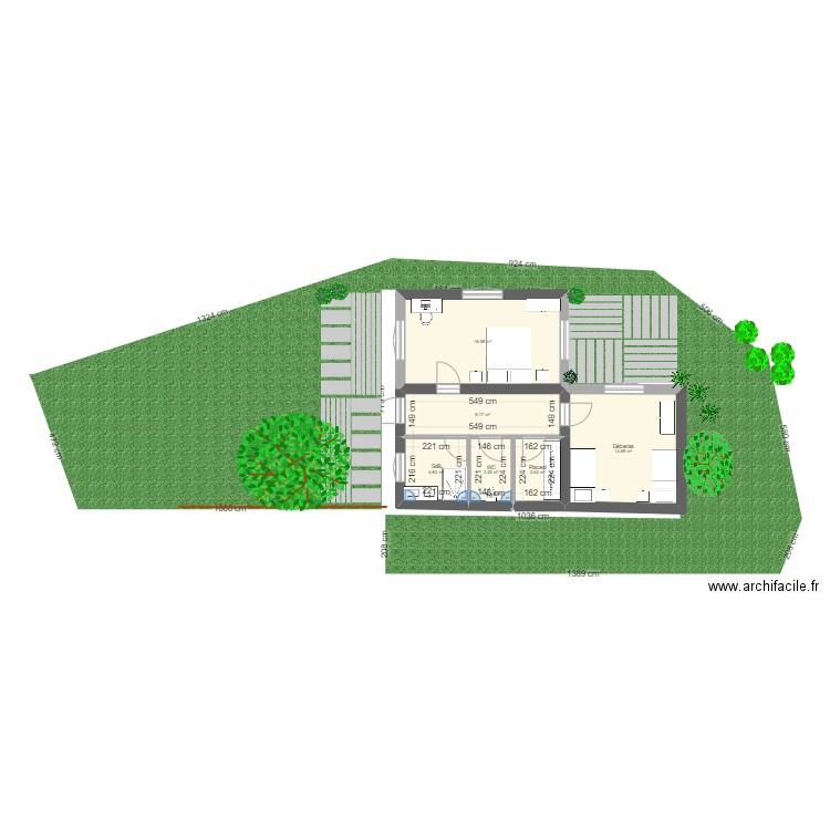 garage RDC aménagé. Plan de 6 pièces et 51 m2