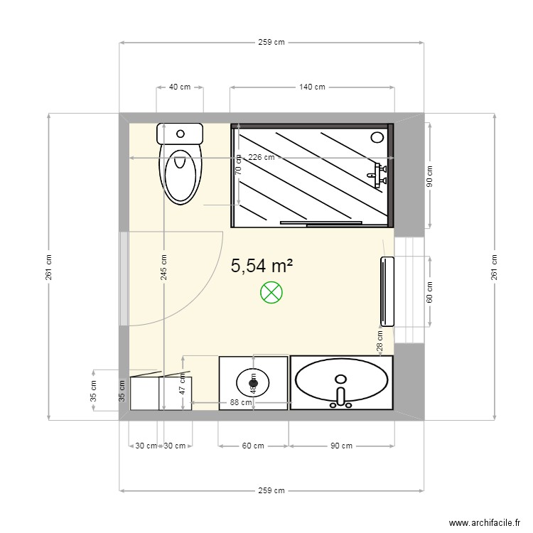 SDB MAMAN cotation . Plan de 1 pièce et 6 m2