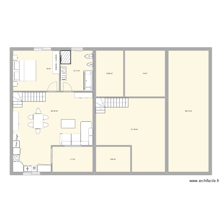 Maison Italie. Plan de 9 pièces et 169 m2