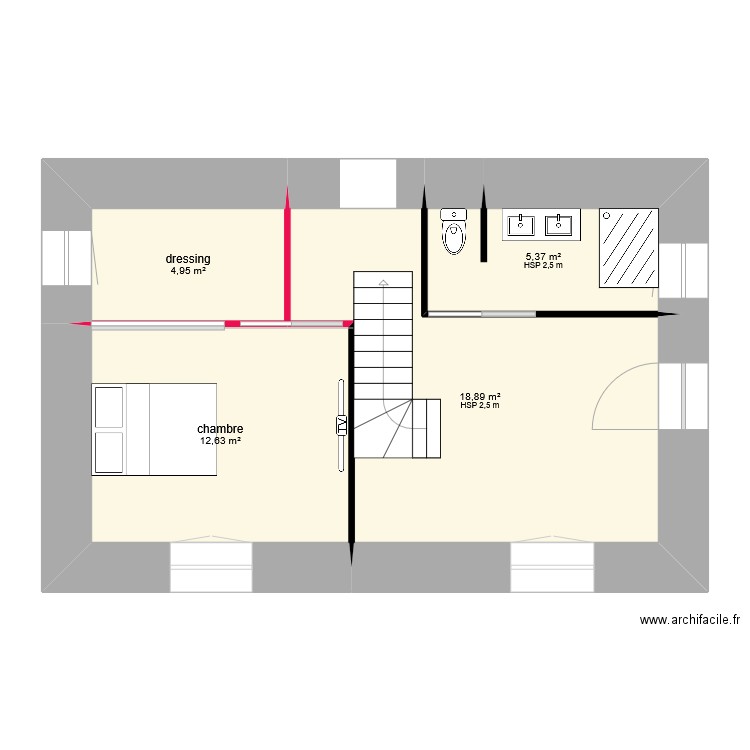 modif mag. Plan de 4 pièces et 42 m2