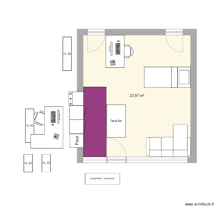 Stud01. Plan de 1 pièce et 24 m2