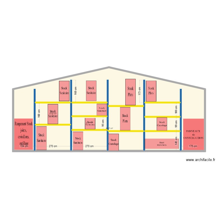 palettier. Plan de 10 pièces et 75 m2