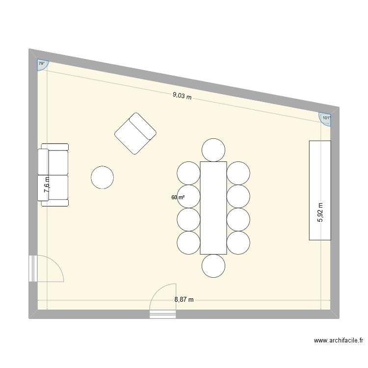 classe st cyr. Plan de 1 pièce et 60 m2