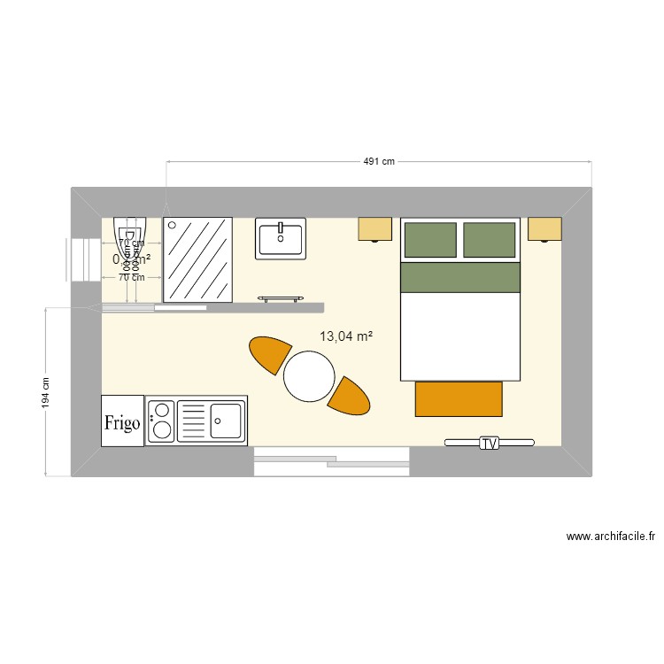 plan 4. Plan de 2 pièces et 14 m2