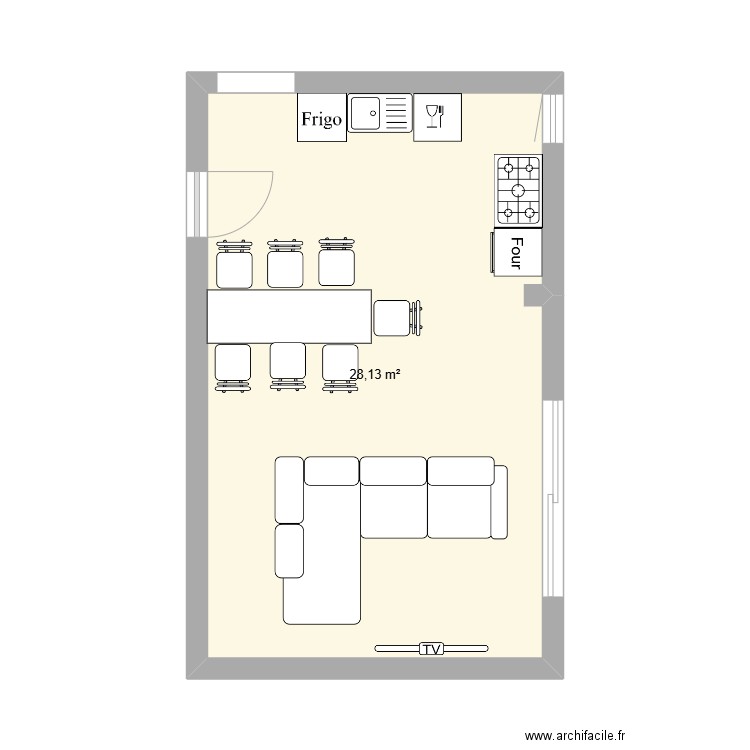 thuin cusine. Plan de 1 pièce et 28 m2