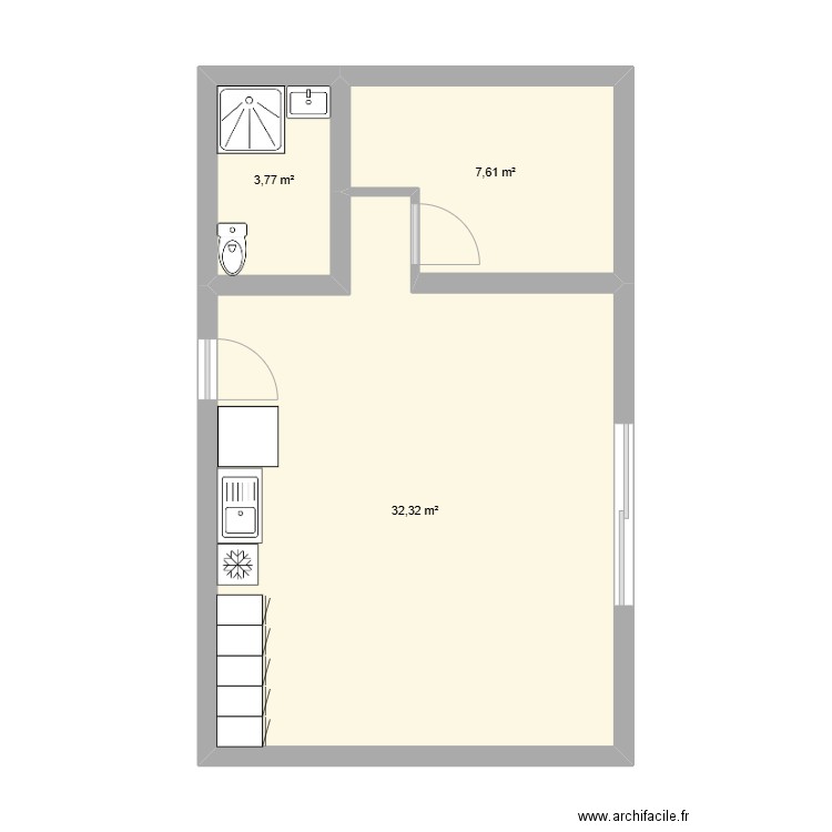 appart2. Plan de 3 pièces et 44 m2