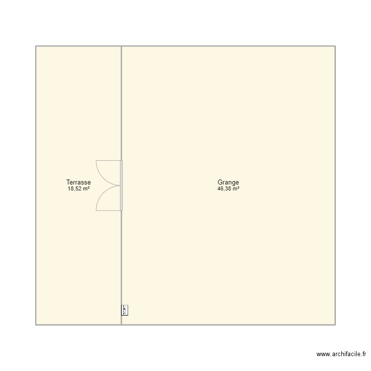 Grange. Plan de 2 pièces et 65 m2