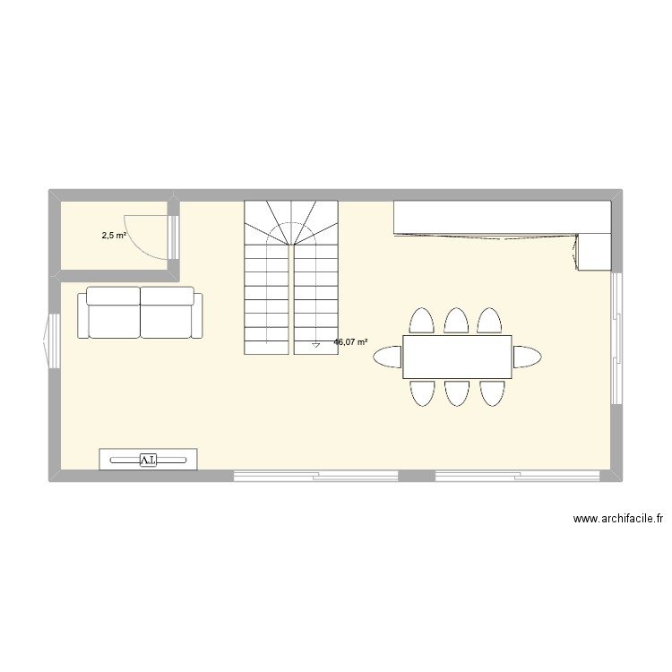 cour étage Lons. Plan de 2 pièces et 49 m2