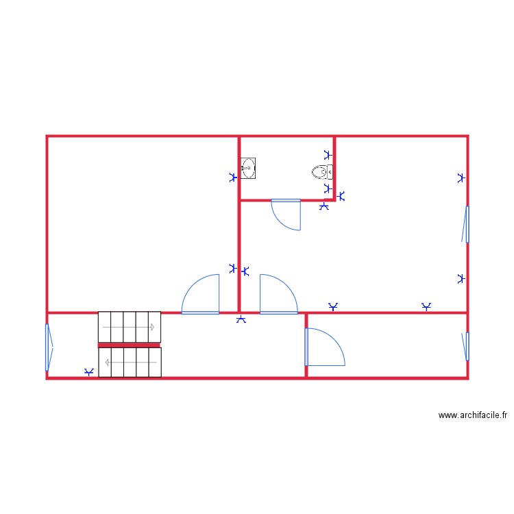 implantation étage 2 prises. Plan de 5 pièces et 45 m2