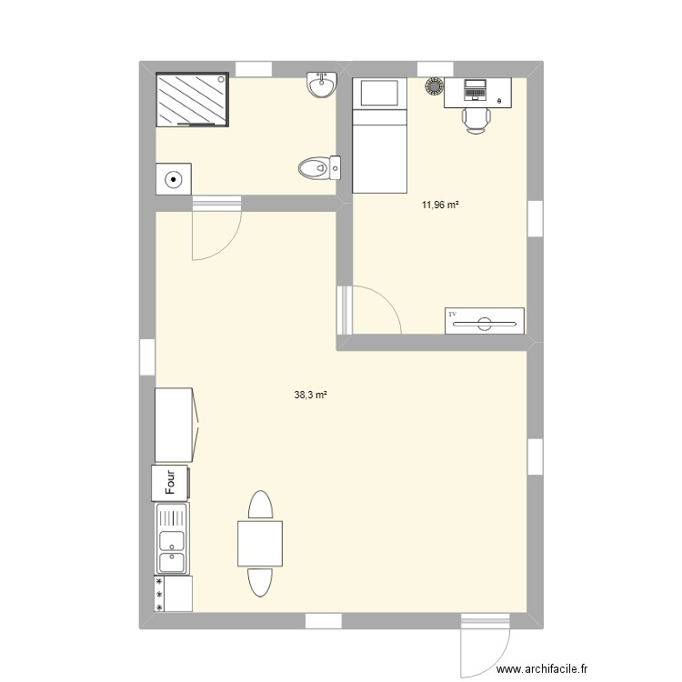 maison. Plan de 2 pièces et 50 m2