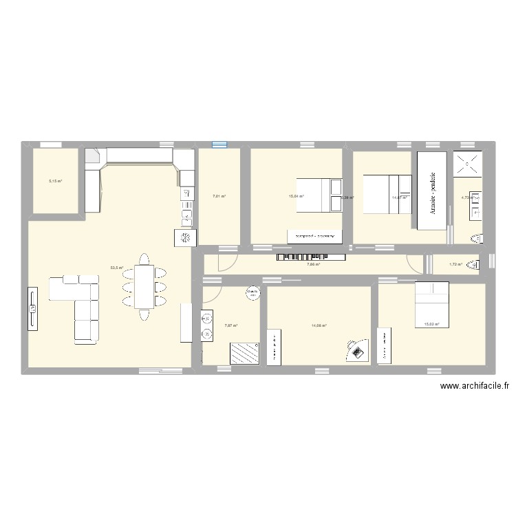 maiosn. Plan de 12 pièces et 147 m2