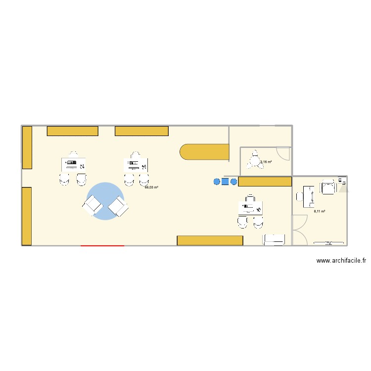 Magasin Asie. Plan de 3 pièces et 77 m2