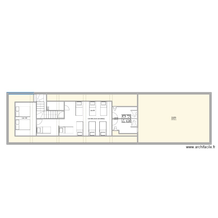 Plan dortoir. Plan de 10 pièces et 166 m2