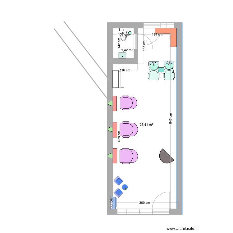 mon plan salon début . Plan de 2 pièces et 25 m2