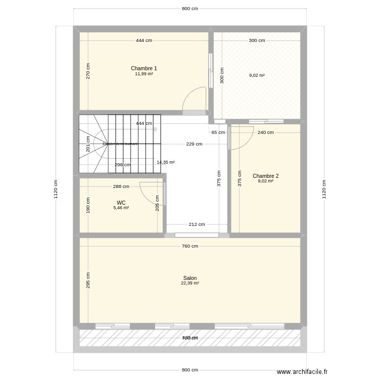 etg1. Plan de 7 pièces et 77 m2