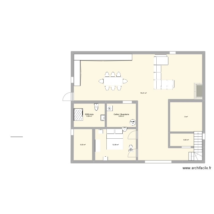 Sarpourenx RDC. Plan de 7 pièces et 120 m2