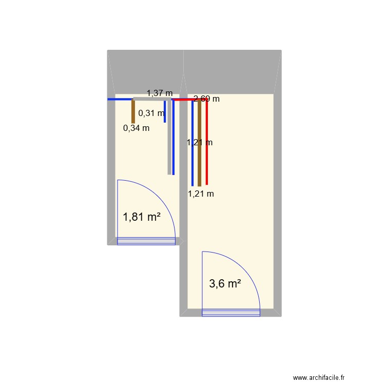 plomberie sdewc. Plan de 2 pièces et 5 m2