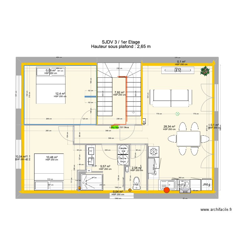 SJDV3 1 etage V1-9. Plan de 11 pièces et 68 m2