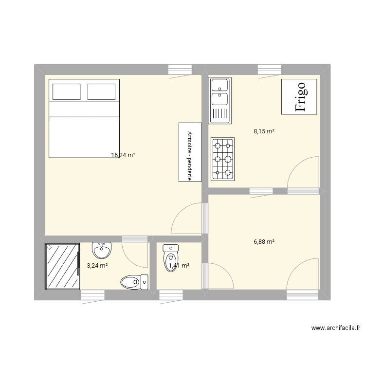 STUDIO. Plan de 5 pièces et 36 m2