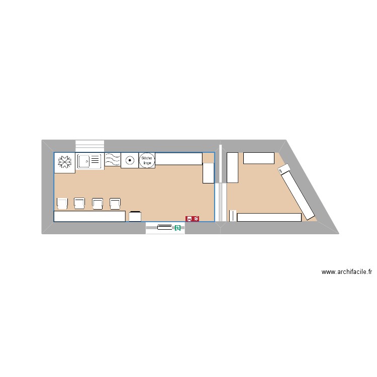 Aménagement de la salle de repose + réserve. Plan de 2 pièces et 7 m2