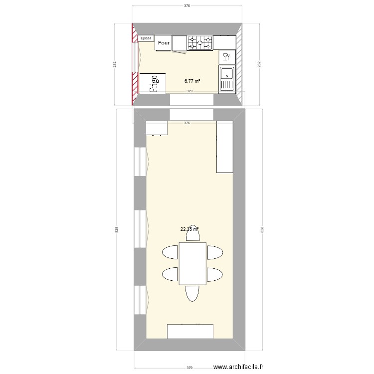 Aménagement nouvelle cuisine piscine - 15 jan 25. Plan de 2 pièces et 29 m2