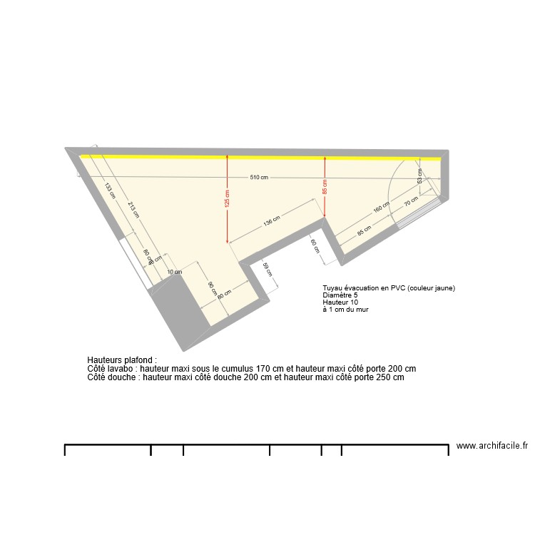 Salle de bain projet ameublement. Plan de 1 pièce et 7 m2