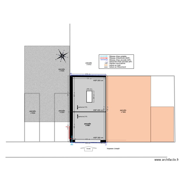 Plan de masse - État existant. Plan de 1 pièce et 61 m2