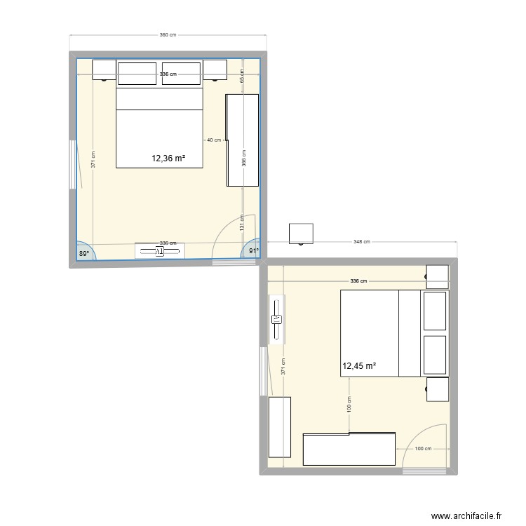 chambre bis 1.1. Plan de 2 pièces et 25 m2