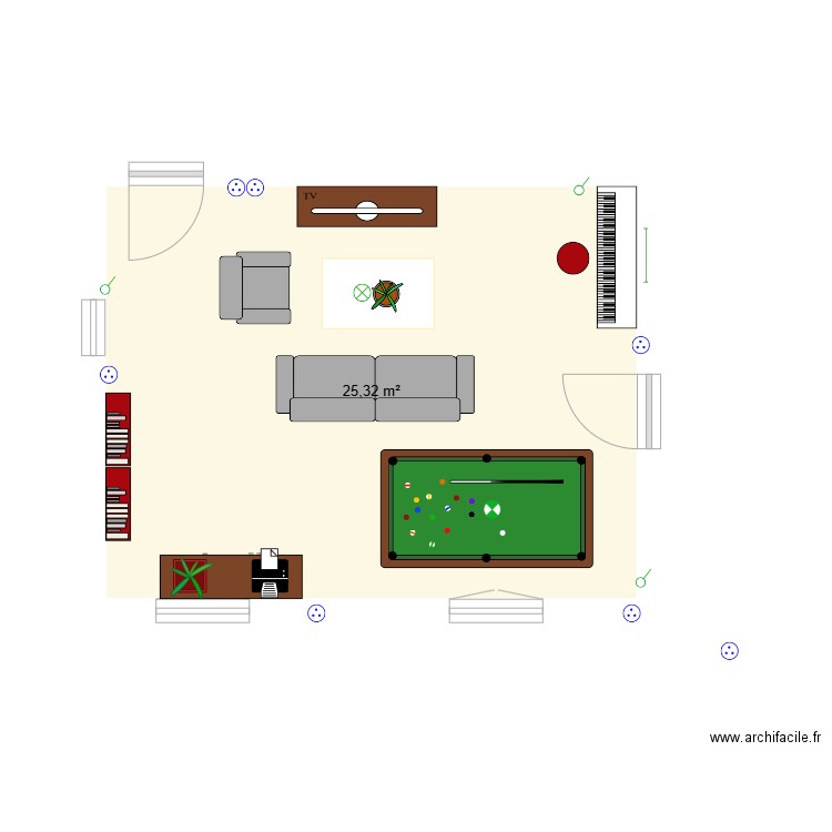 salon. Plan de 1 pièce et 25 m2