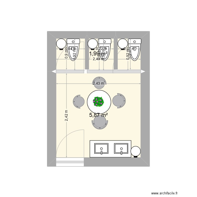 Toilettes collège zoé nina. Plan de 2 pièces et 8 m2